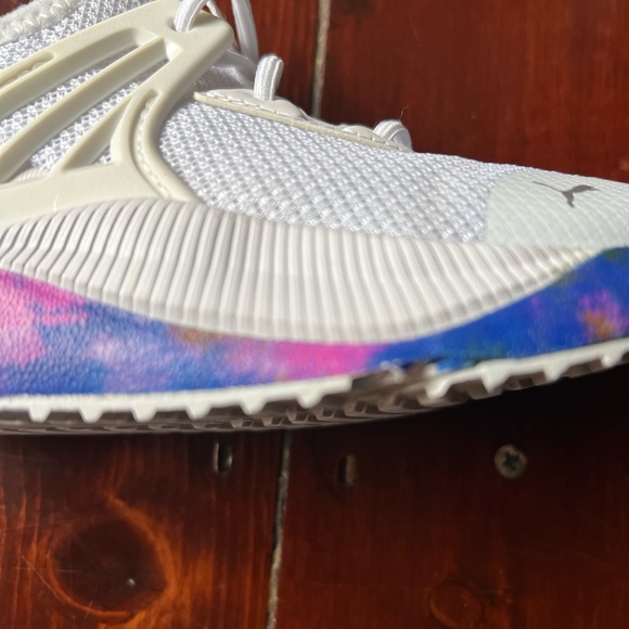 Puma white sneakers pink and purple swirl on the bottom size 11 little girls - Picture 3 of 9